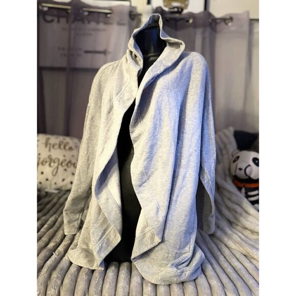 Max studio grey hooded cardigan sweatshirt top shirt large - Picture 1 of 3